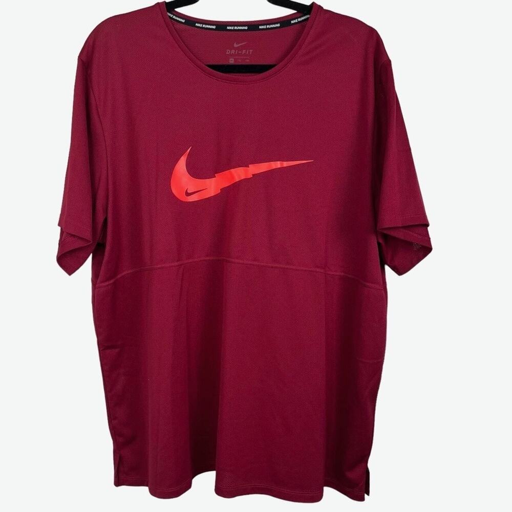 Nike Running Mens Dark Red Swoosh Short Sleeve Logo T Tee Athletic Shirt XXL 2X